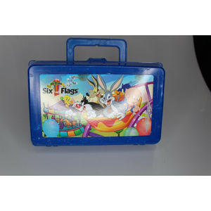 Six Flags 45th Anniversary Plastic Lunch box BY Whirley Blue